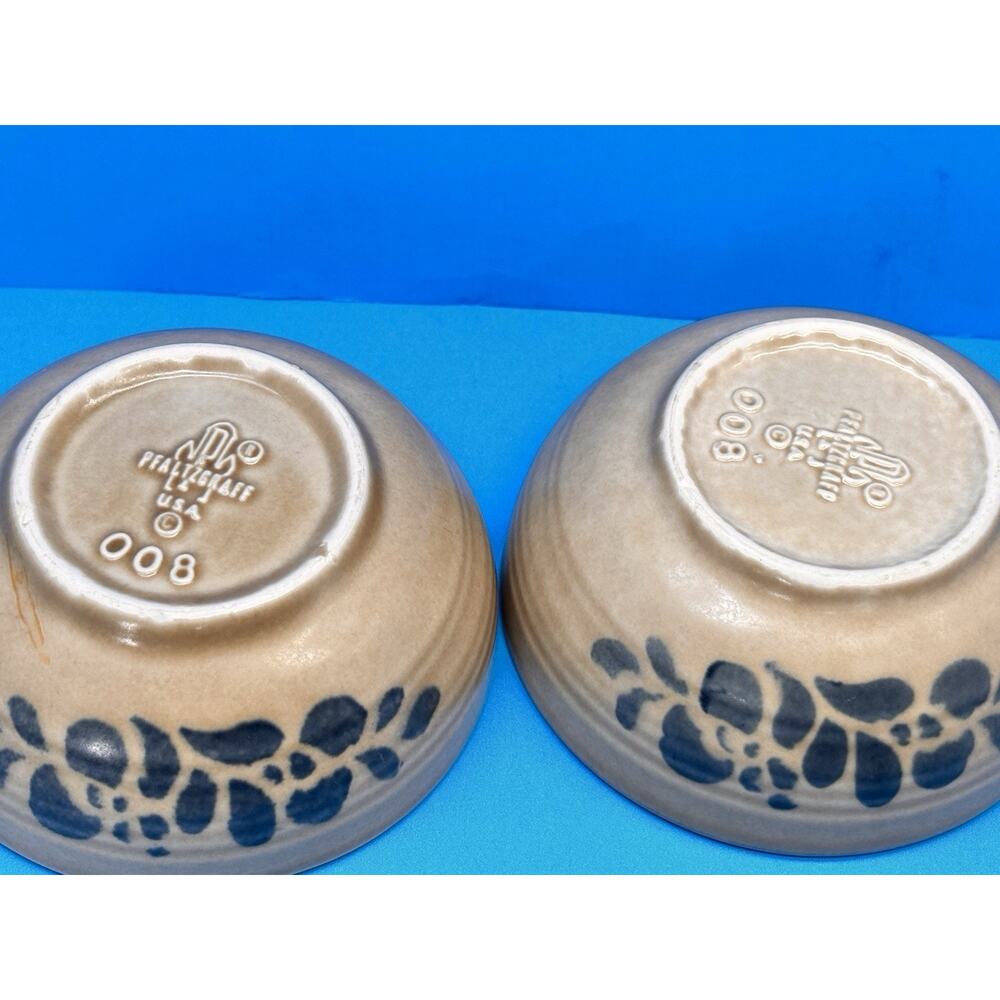 Vintage 2pc Pfaltzgraff Folkart SToneware Bowls 008 800 small Brown Blue Floral - Picture 9 of 16
